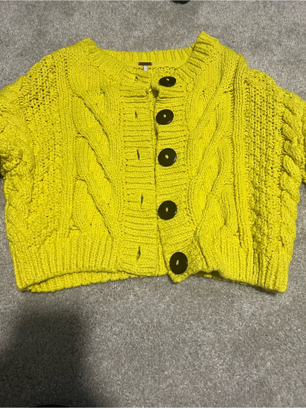 Free People Bright Yellow Cable-Knit Button Cardigan